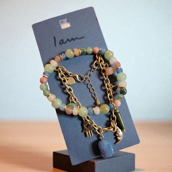 I Am Gold and Pastel Beaded Bracelet Set - Picture 1 of 2